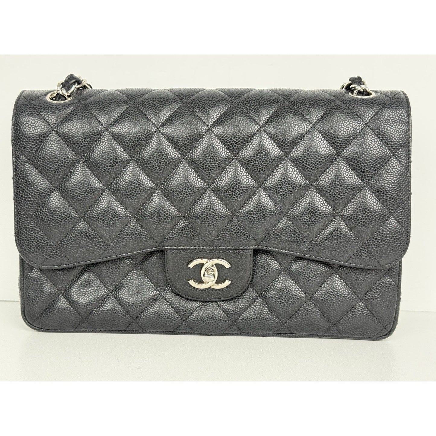 Chanel Classic Caviar Jumbo Double Flap Bag Black with Silver Hardware B-2