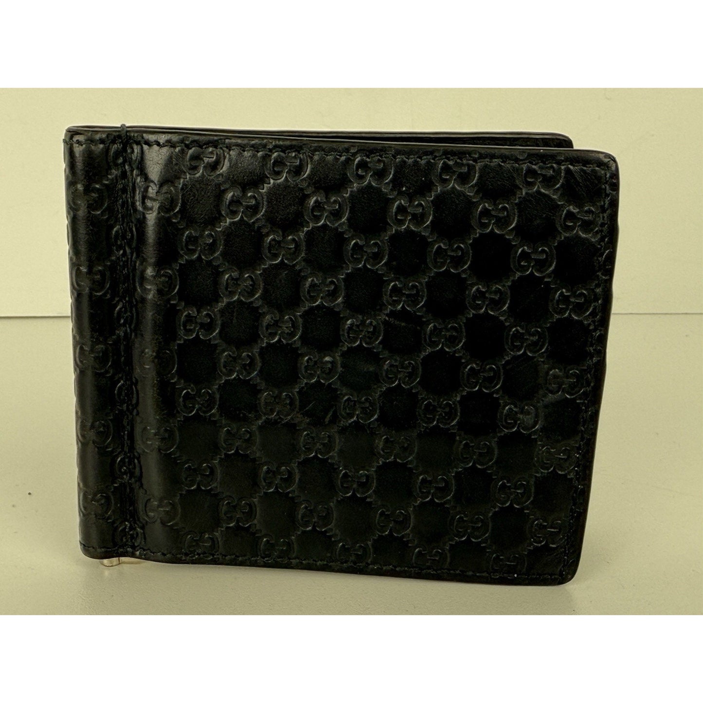 Gucci Guccissima Black Leather Money Clip Card Holder