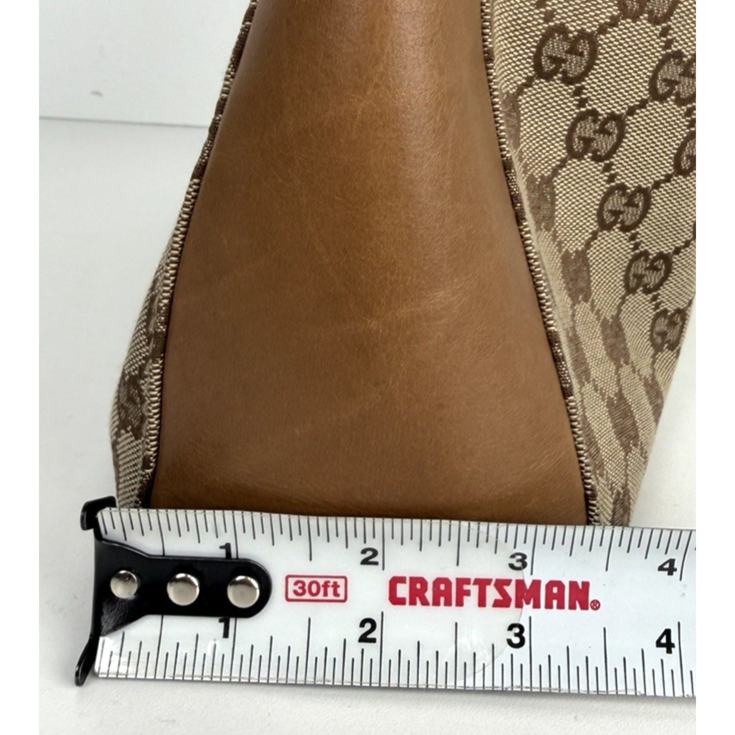 Gucci Vintage GG Canvas Tote Bag in GG Canvas with Leather Trim S