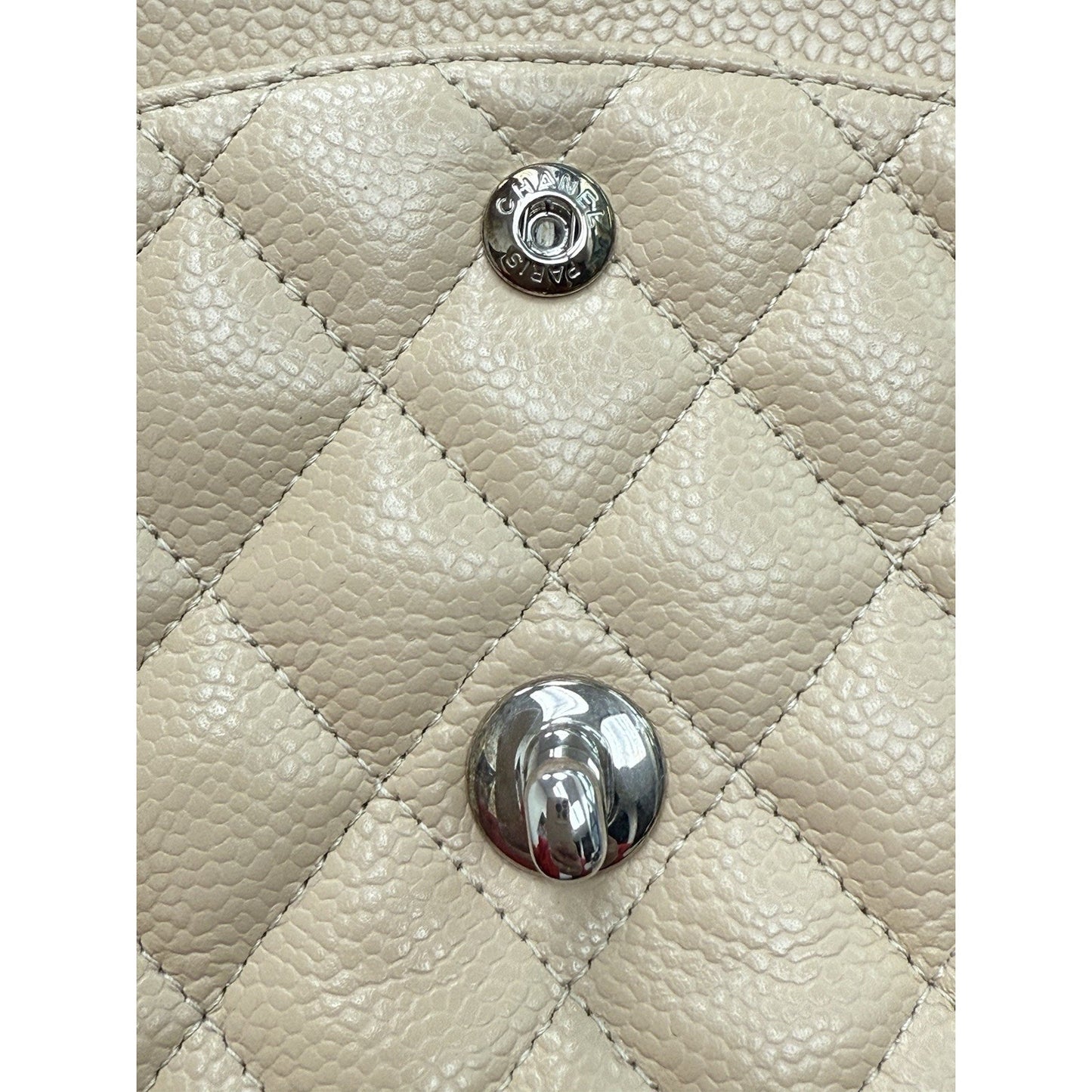 CHANEL Medium Classic Double Flap Beige Caviar Leather Shoulder Bag 2012-2013