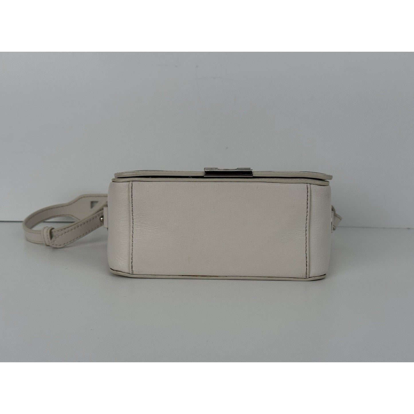 Off-White Diagonal Stripe Binder Clip Shoulder Bag White Leather with Silver