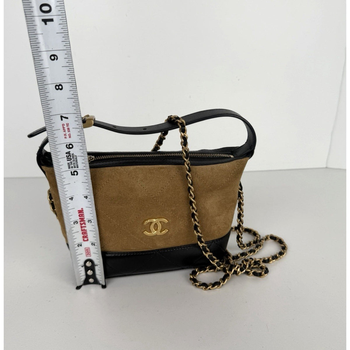 Chanel Coco Base Quilted Mini Hobo Clutch Bag with Chain in Brown Suede NFC E-3