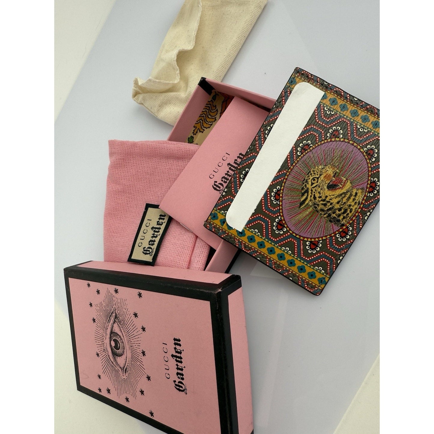 GUCCI Garden Tiger Pink Card Holder Wallet Unisex