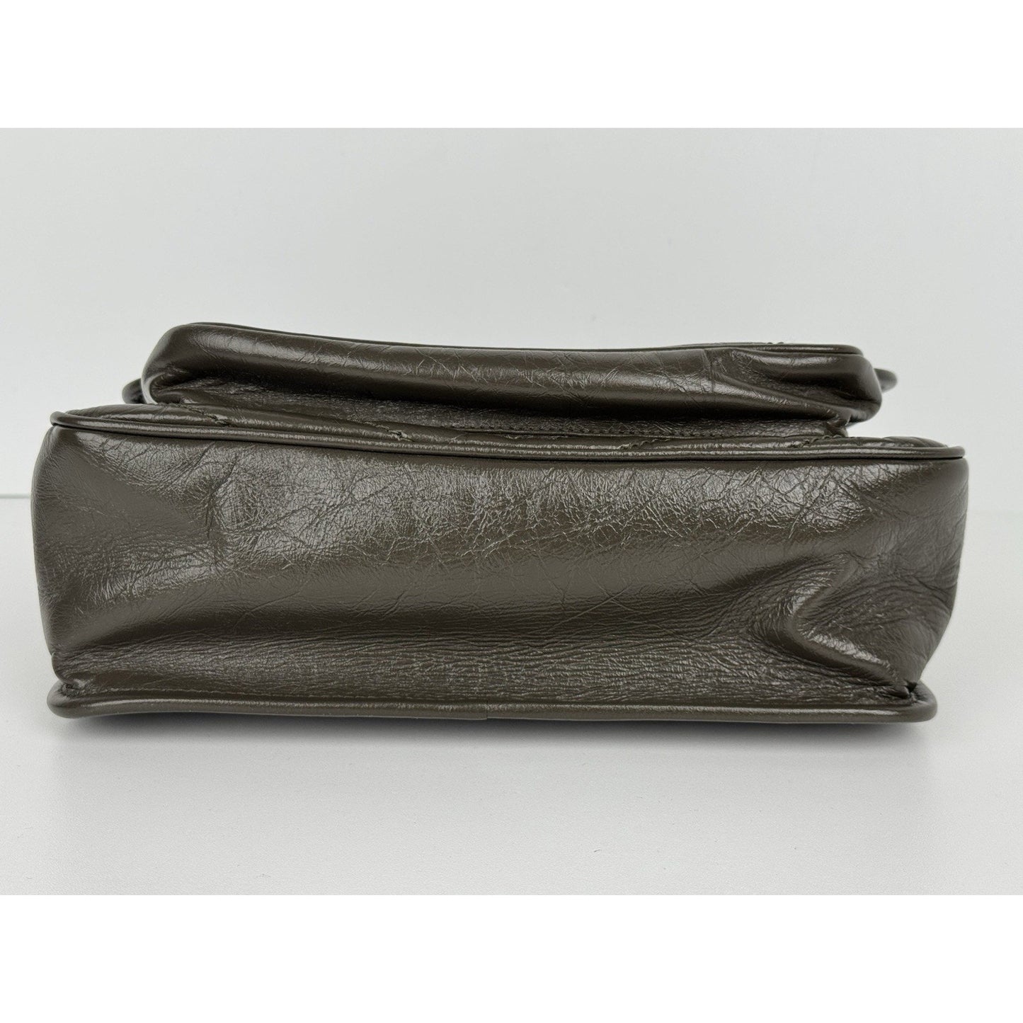 Saint Laurent Niki Medium Crinkled Matelassé Chain Satchel Dark Green C-6