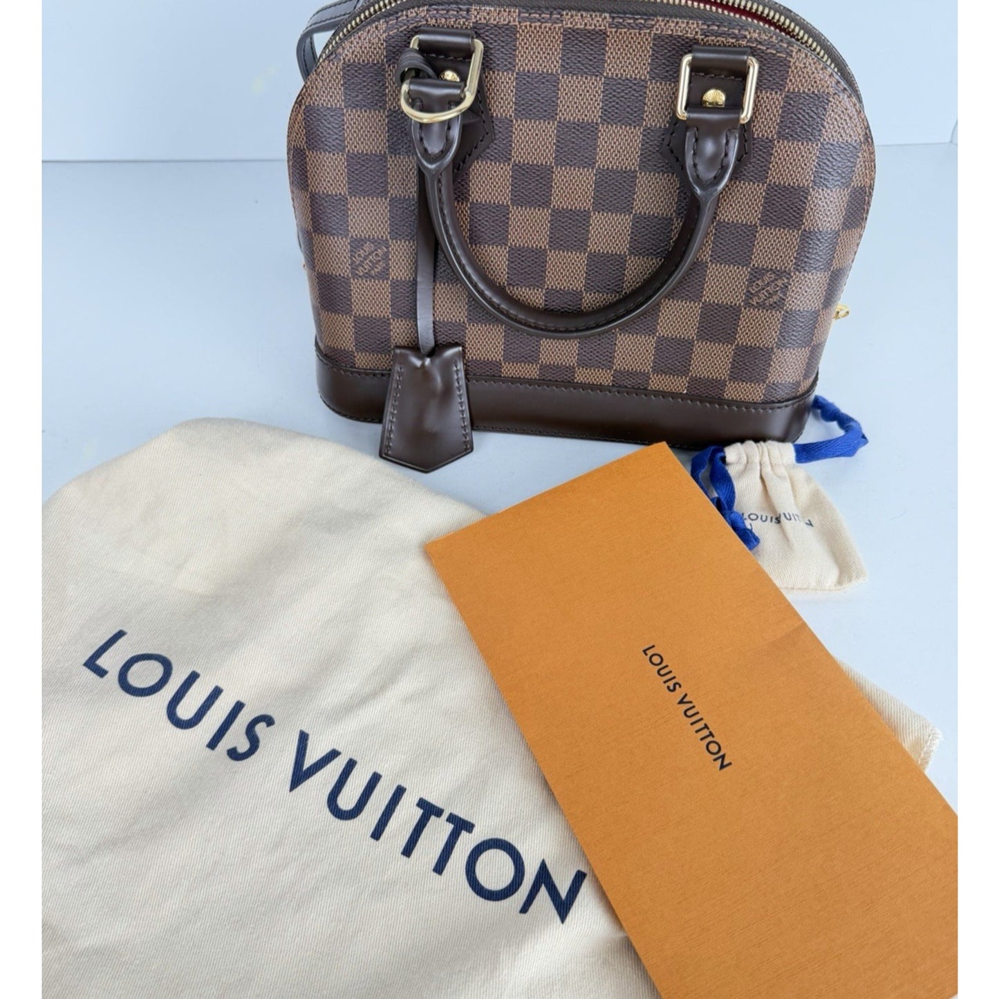 Louis Vuitton Alma BB Bag in Damier Ebene Coated Canvas Leather Trim 2019 E8