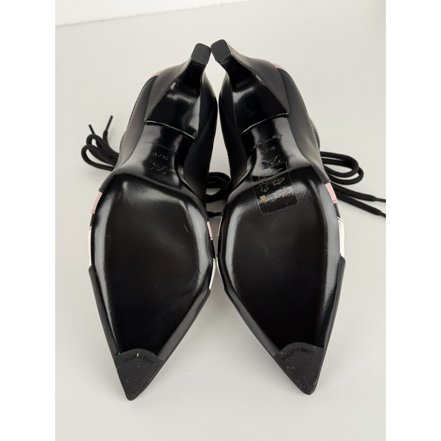 LOUIS VUITTON Lace Up Pumps Women's Booties Pink Black White Size 37 / 7