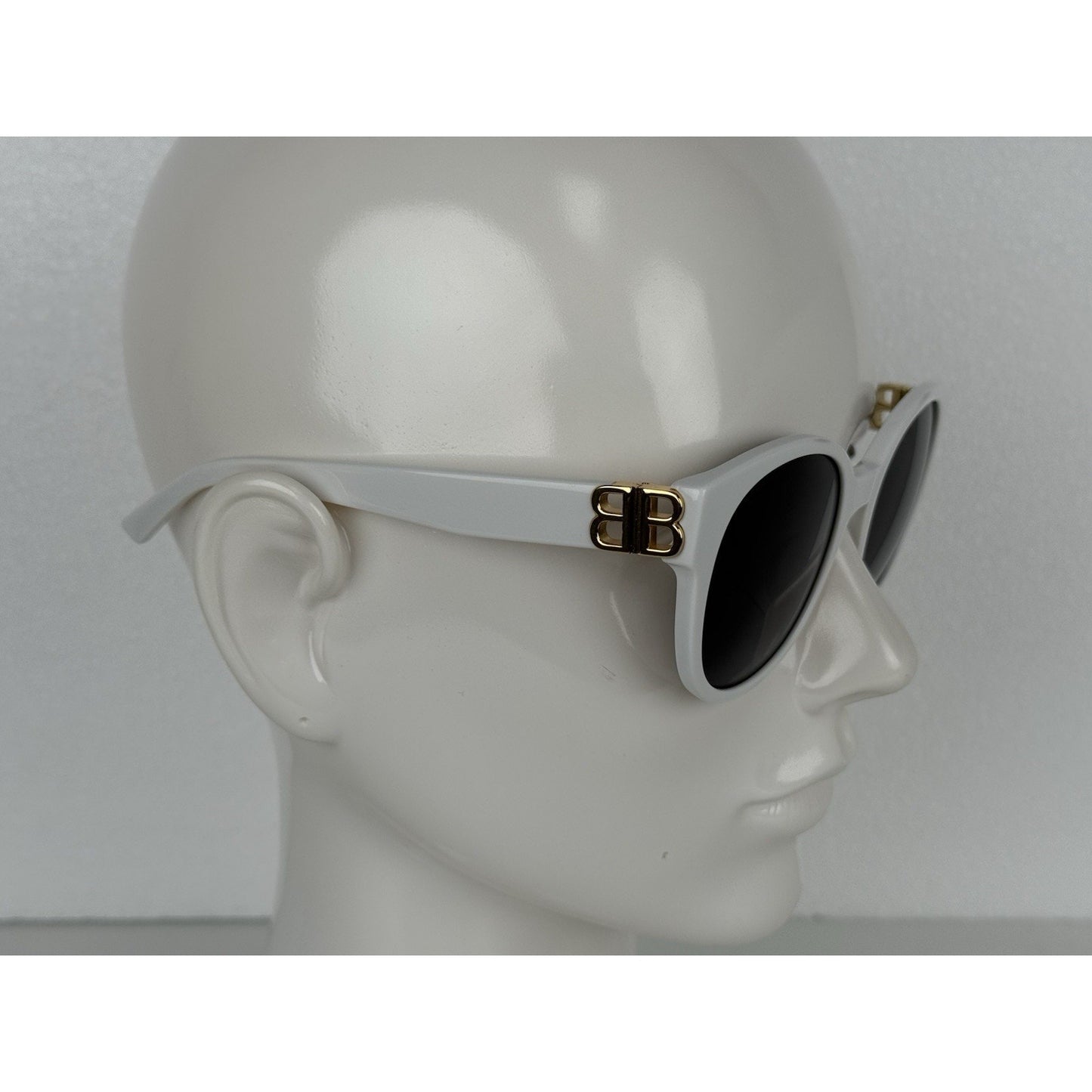 Balenciaga Sunglasses 55mm XL White Frame Gold hardware Black Lenses