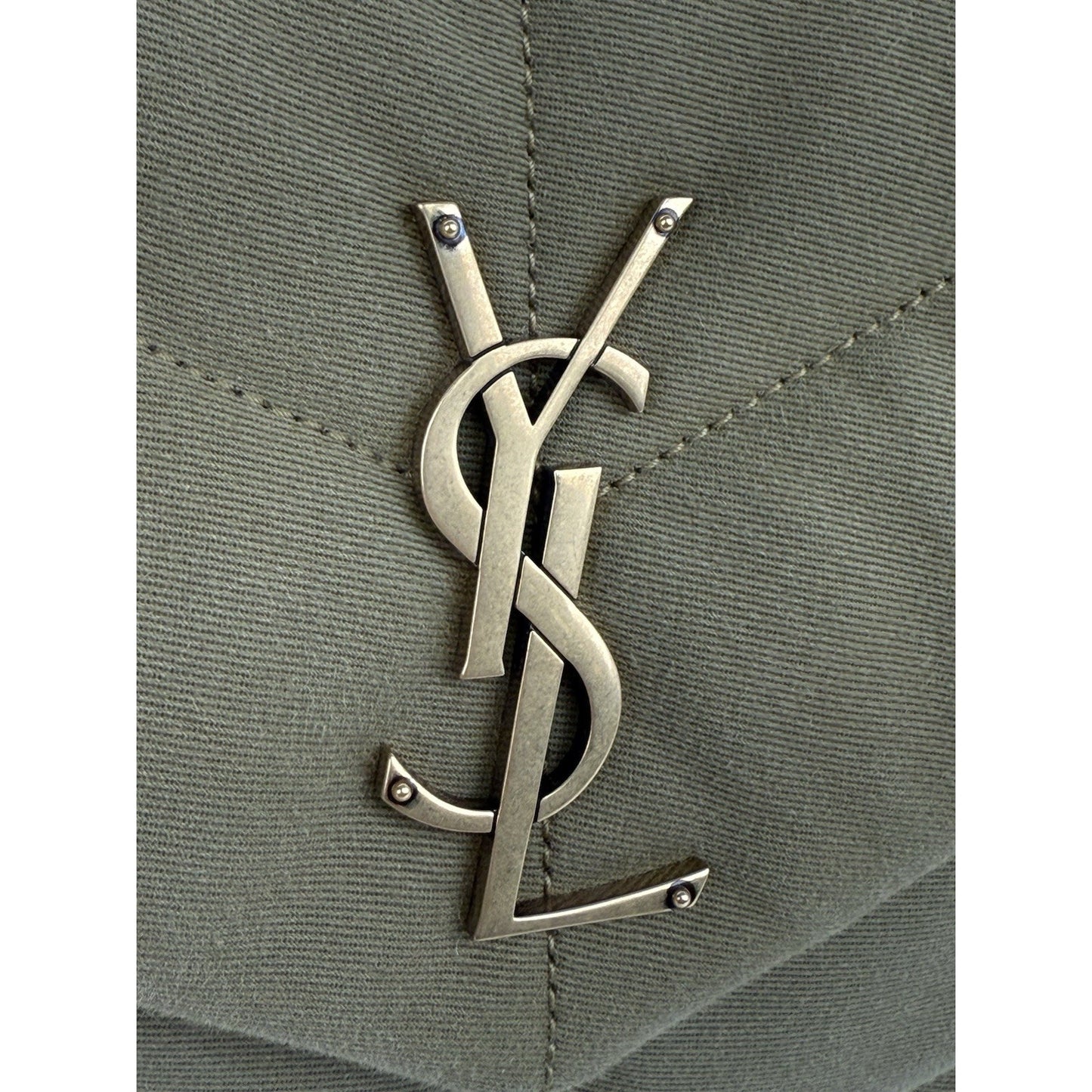 SAINT LAURENT Small Puffer Wool Chevron Quilt Shoulder Bag in Olive Green