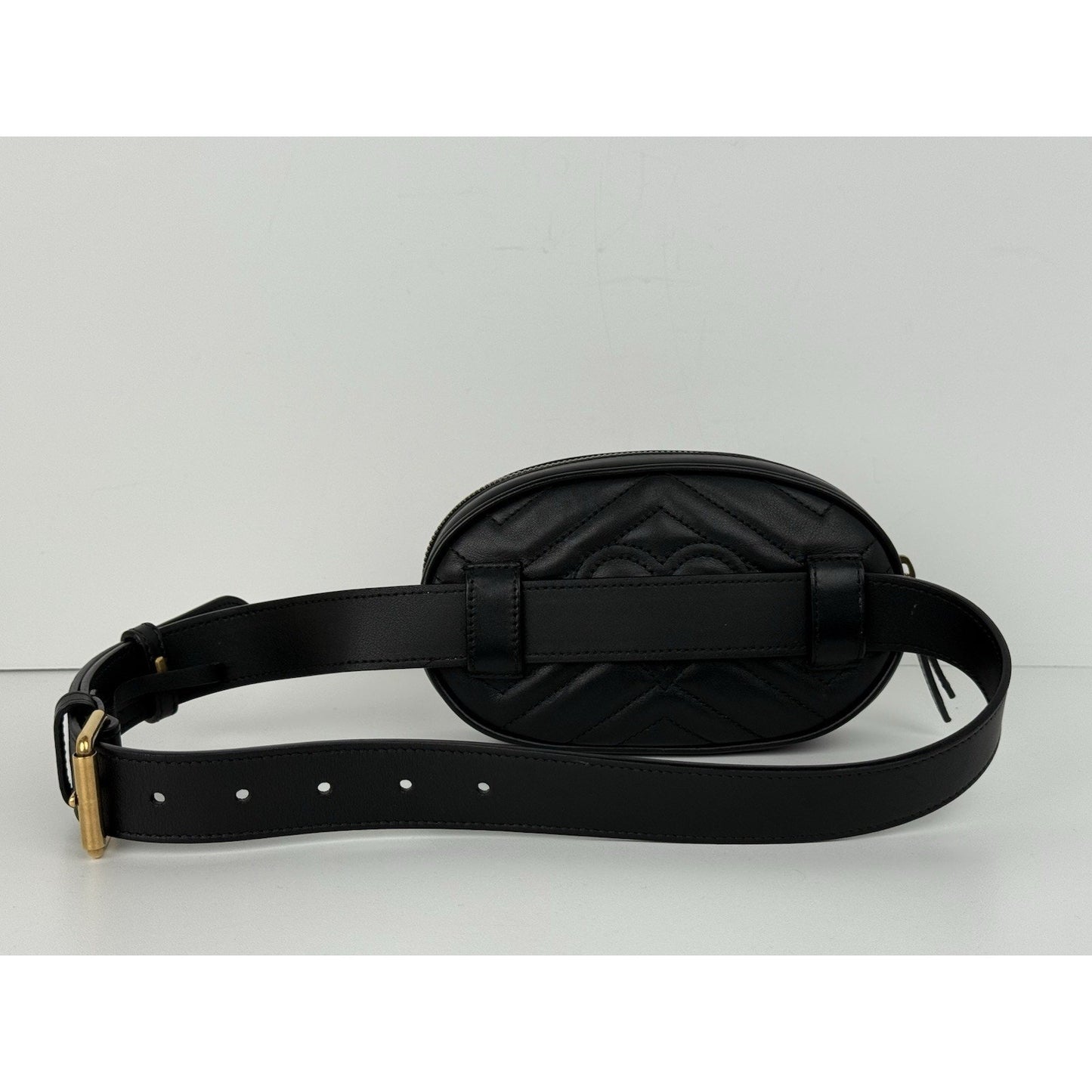 Gucci GG Marmont Black Matelasse Leather Belt Bag
