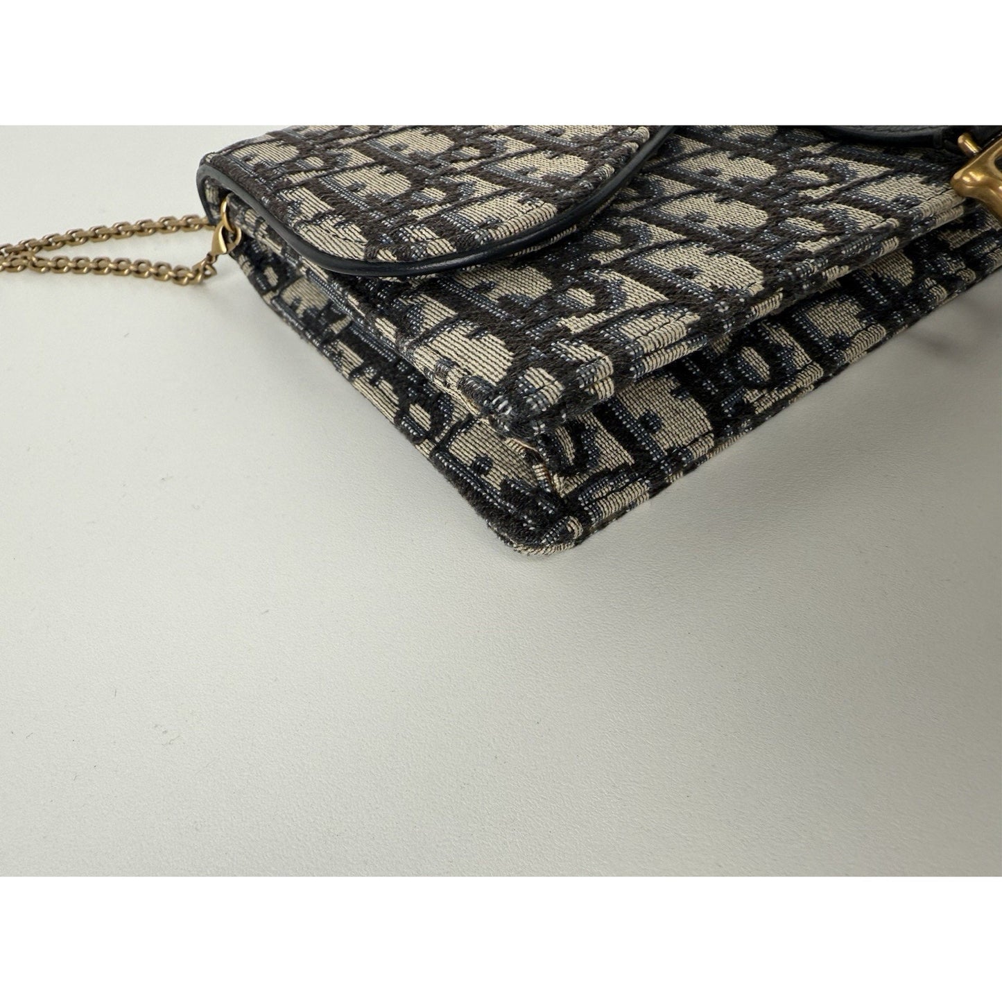 Blue Dior Oblique Jacquard Medium Saddle Pouch with Chain