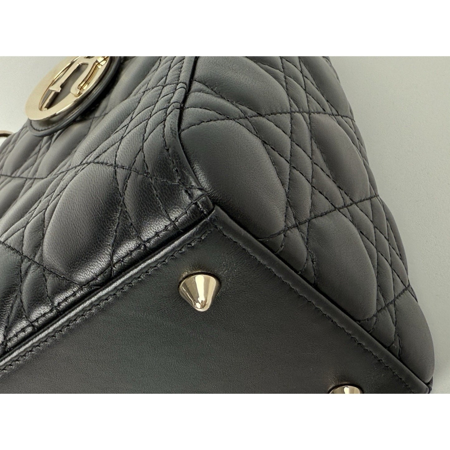Dior Lady Medium Tote Shoulder Bag Black Leather