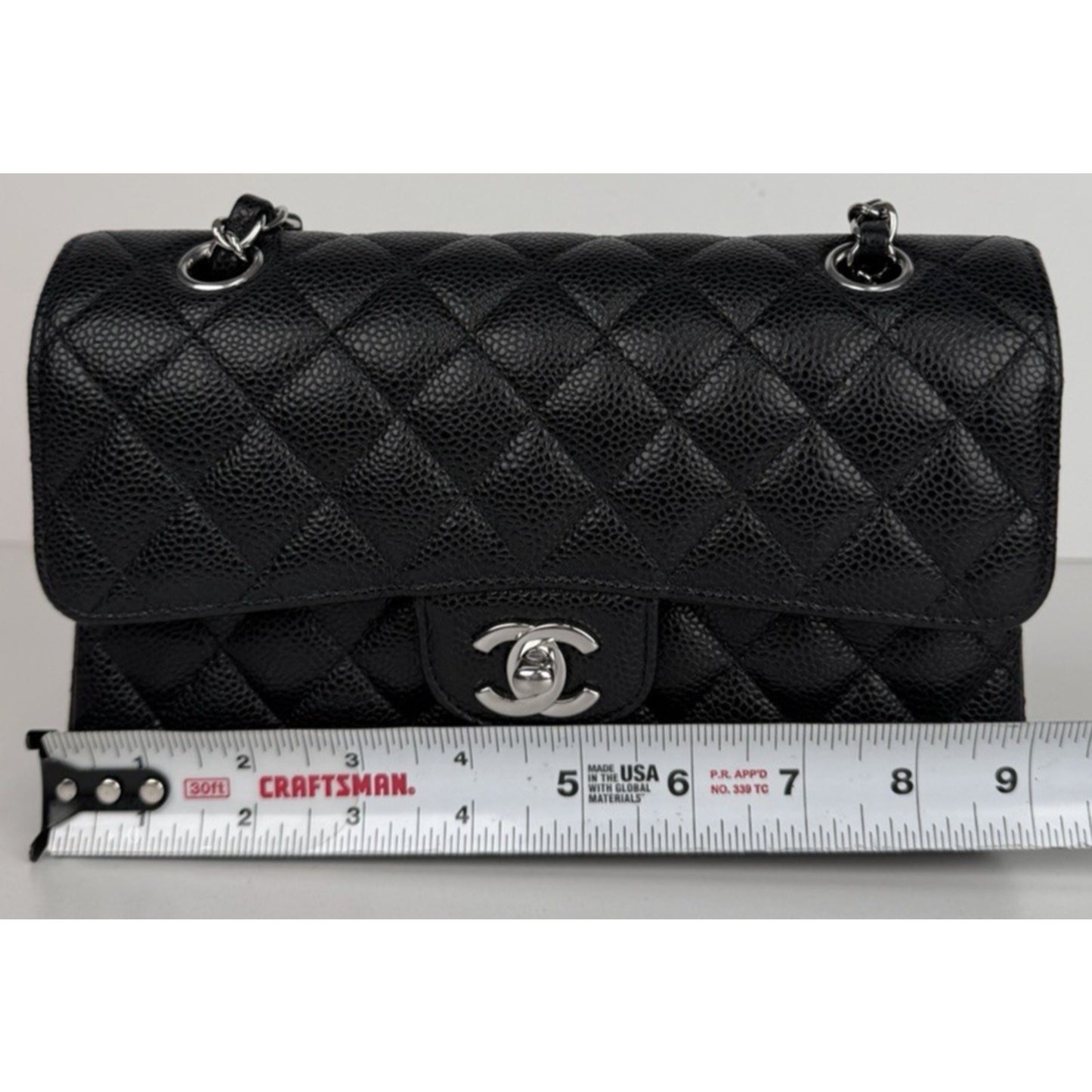 Chanel Classic Double Flap Small Bag Black Caviar Leather Silver Hardware NFC D7