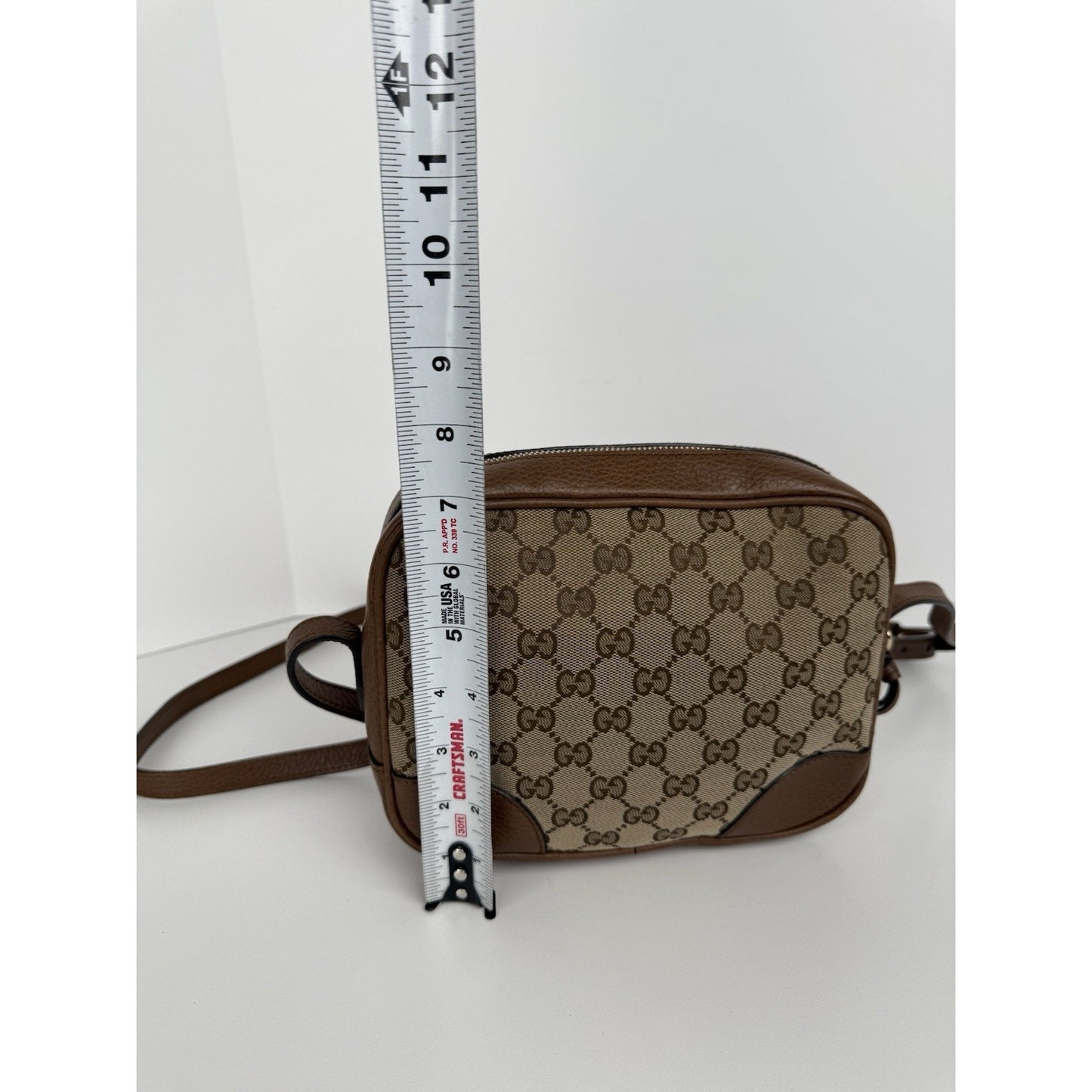 Gucci Camera Bag Beige Canvas Brown Leather Shoulder Bag