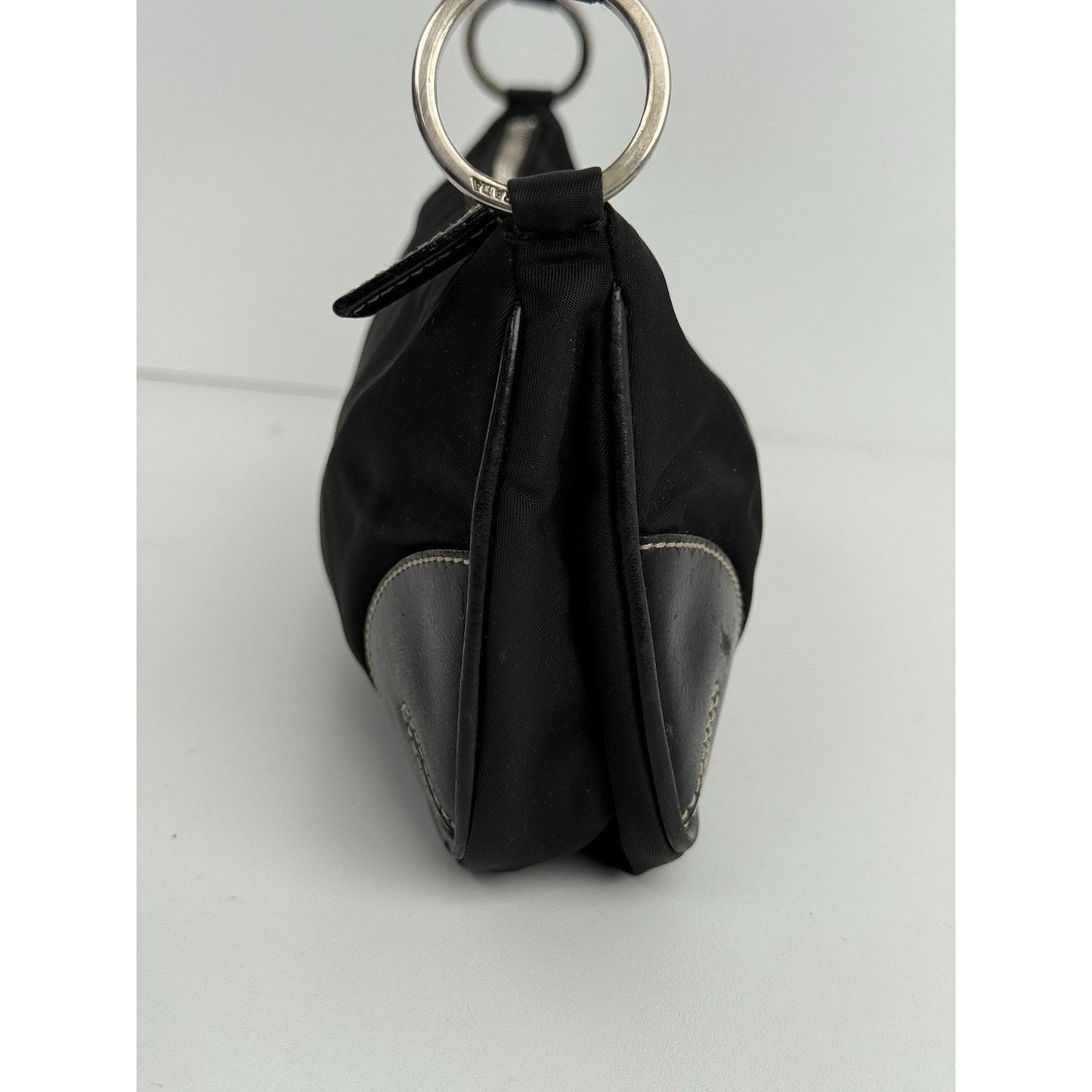 PRADA Black Tessuto Nylon & Leather Pochette Women's Shoulder Bag
