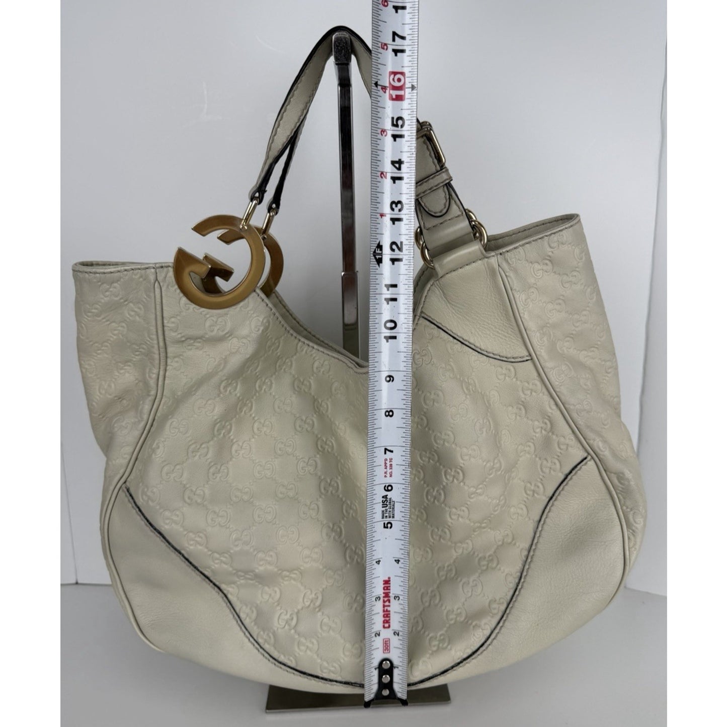 Gucci Guccissima Charlotte Large Tote Bag White Genuine Leather S