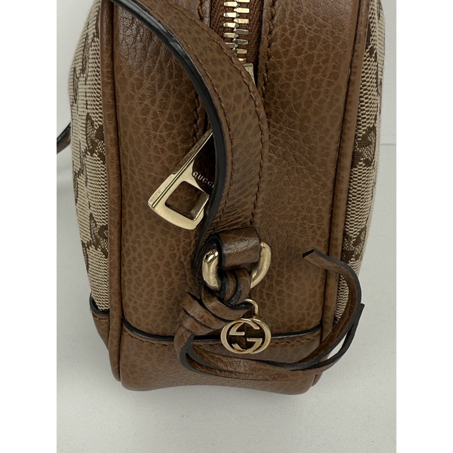 Gucci Camera Bag Beige Canvas Brown Leather Shoulder Bag