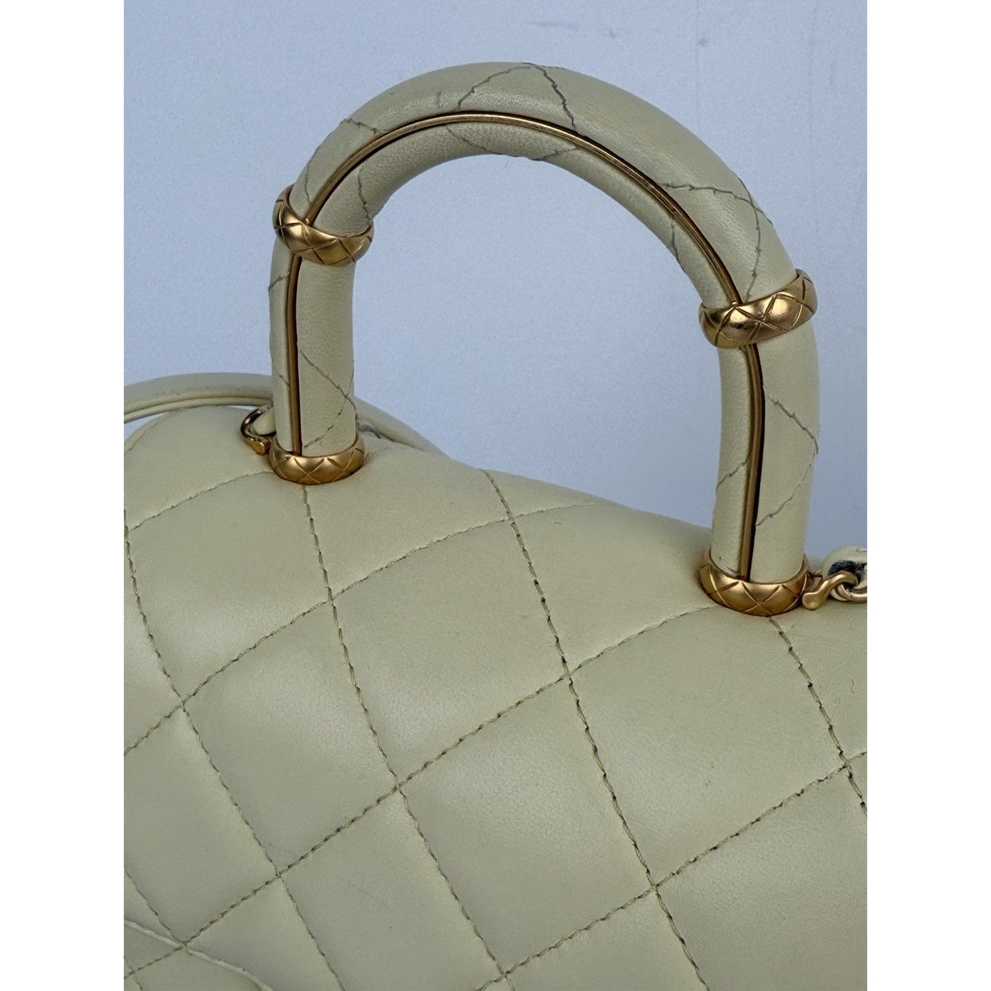 CHANEL Crush Quilted Leather Mini Top Handle Flap Bag in Yellow