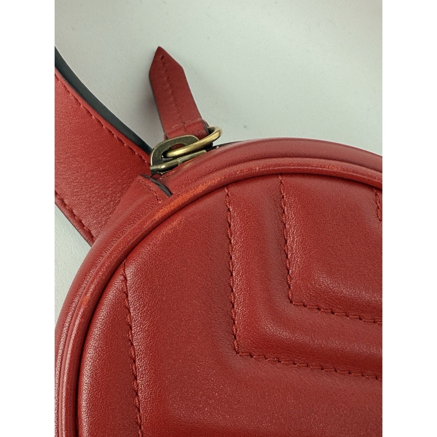 Gucci Marmont Red Leather Interlocking G Oval Belt Bag 75/30