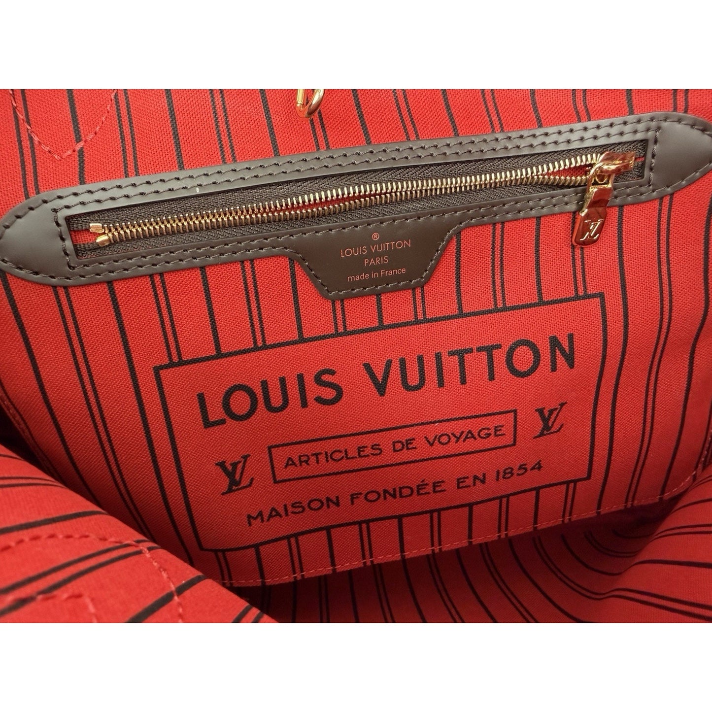 Louis Vuitton Neverfull PM Damier Ebene Canvas Tote Brown with Gold Hardware
