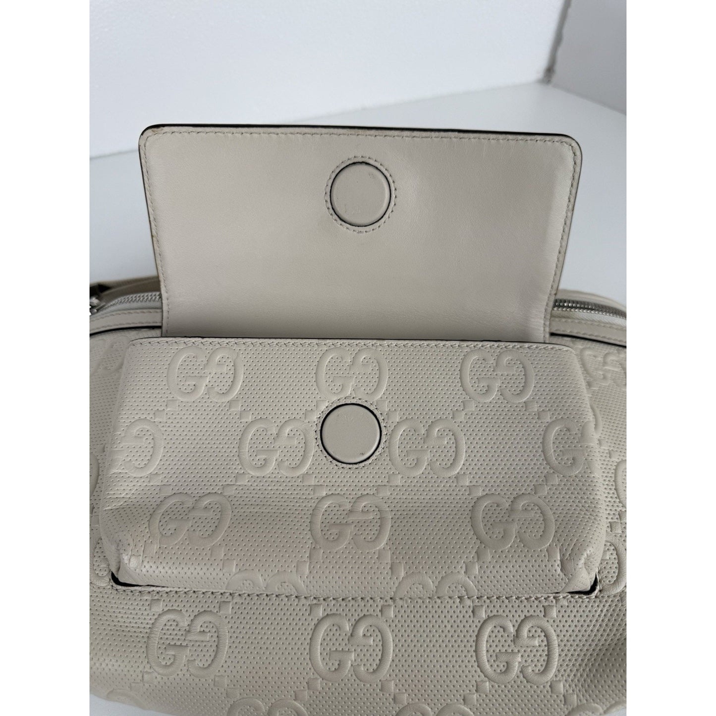 GUCCI GG Tennis Embossed Pocket Belt Bag Cream