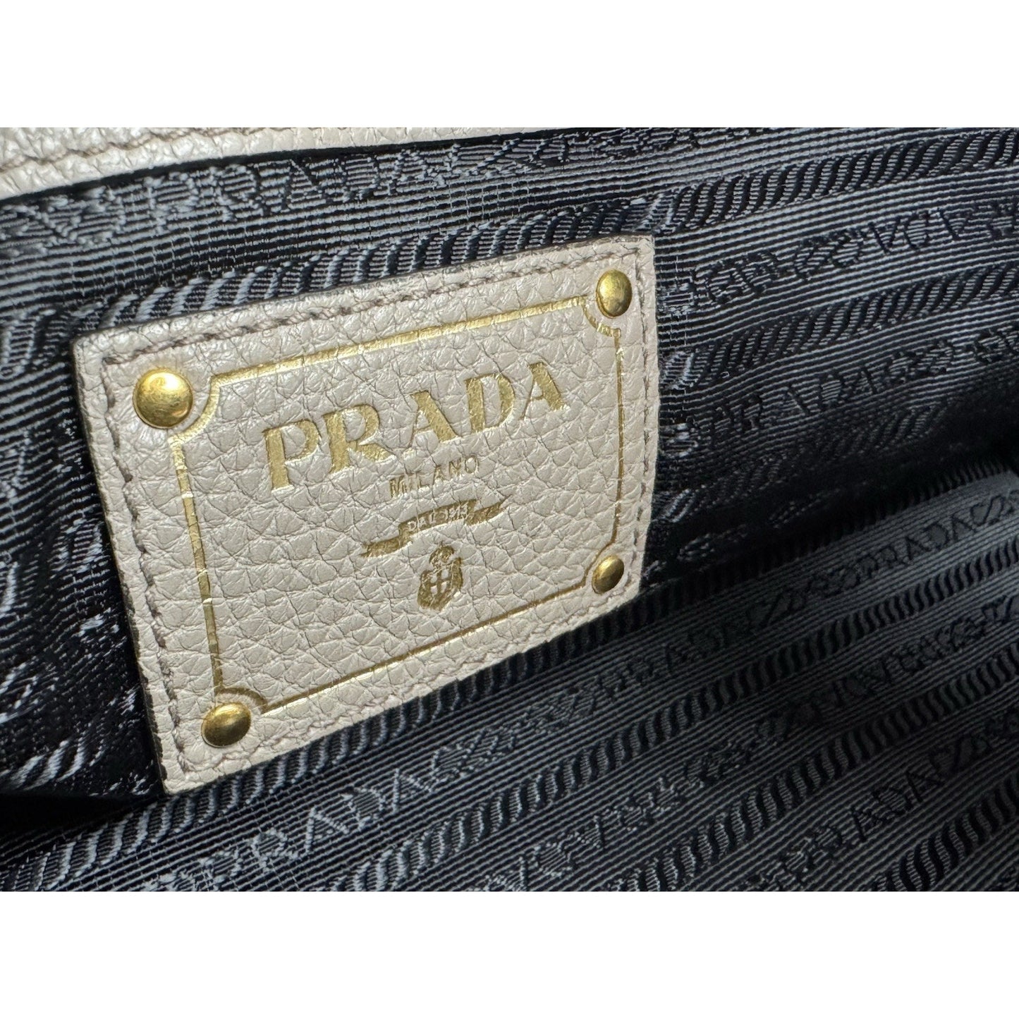 Prada Vitello Phenix Taupe Leather Logo Hobo Shoulder Bag