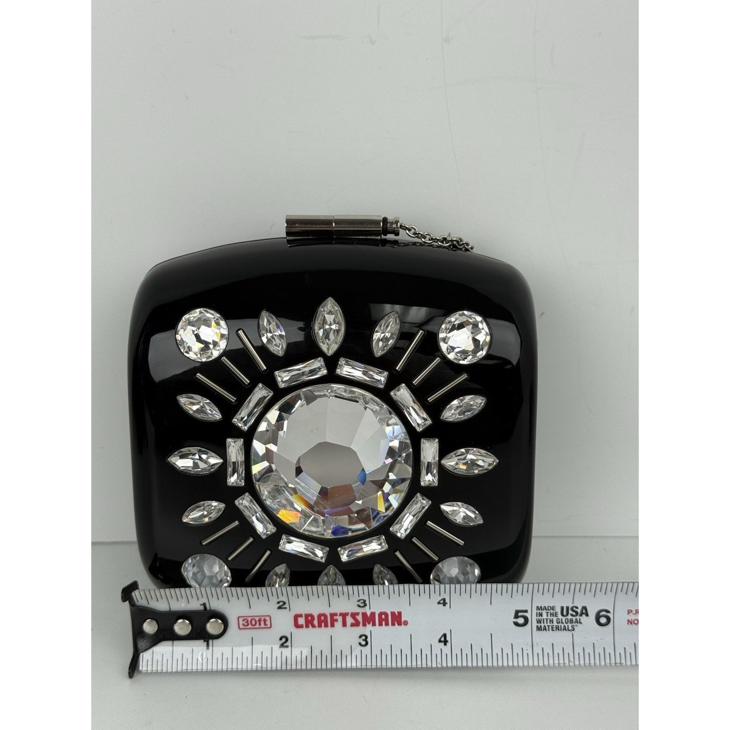 CHANEL Crystal Embellished Minaudière Black Acryllic Clutch