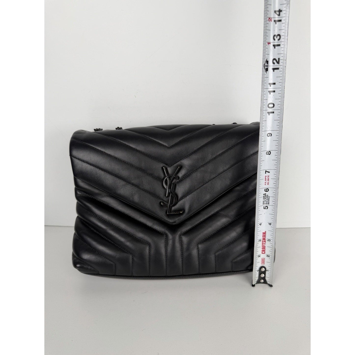 Saint Laurent Loulou Shoulder Bag Medium in Black Quilted Chevron Leather B-1