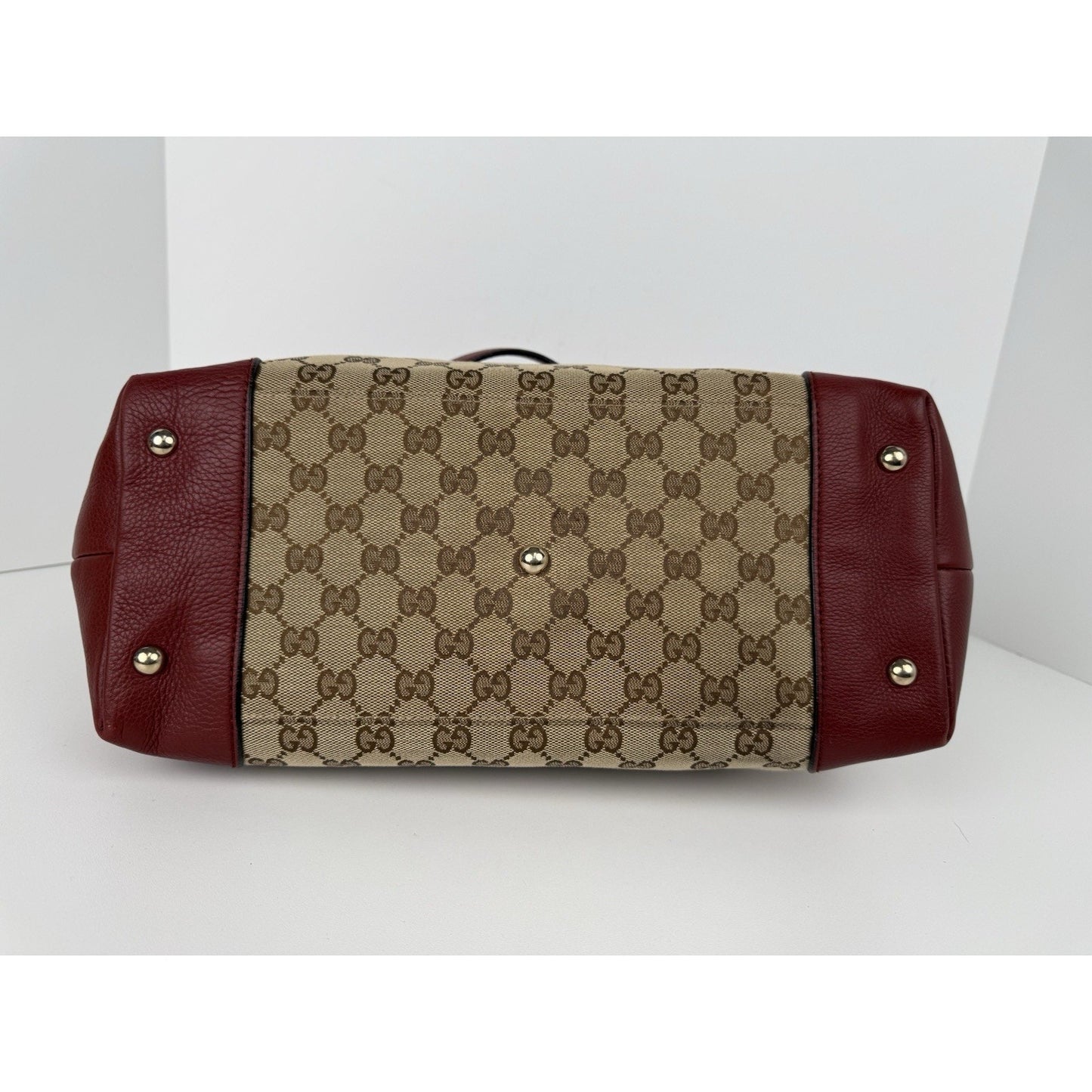 Gucci Red/Beige GG Canvas and Leather Medium Supreme Web Dressage Tote