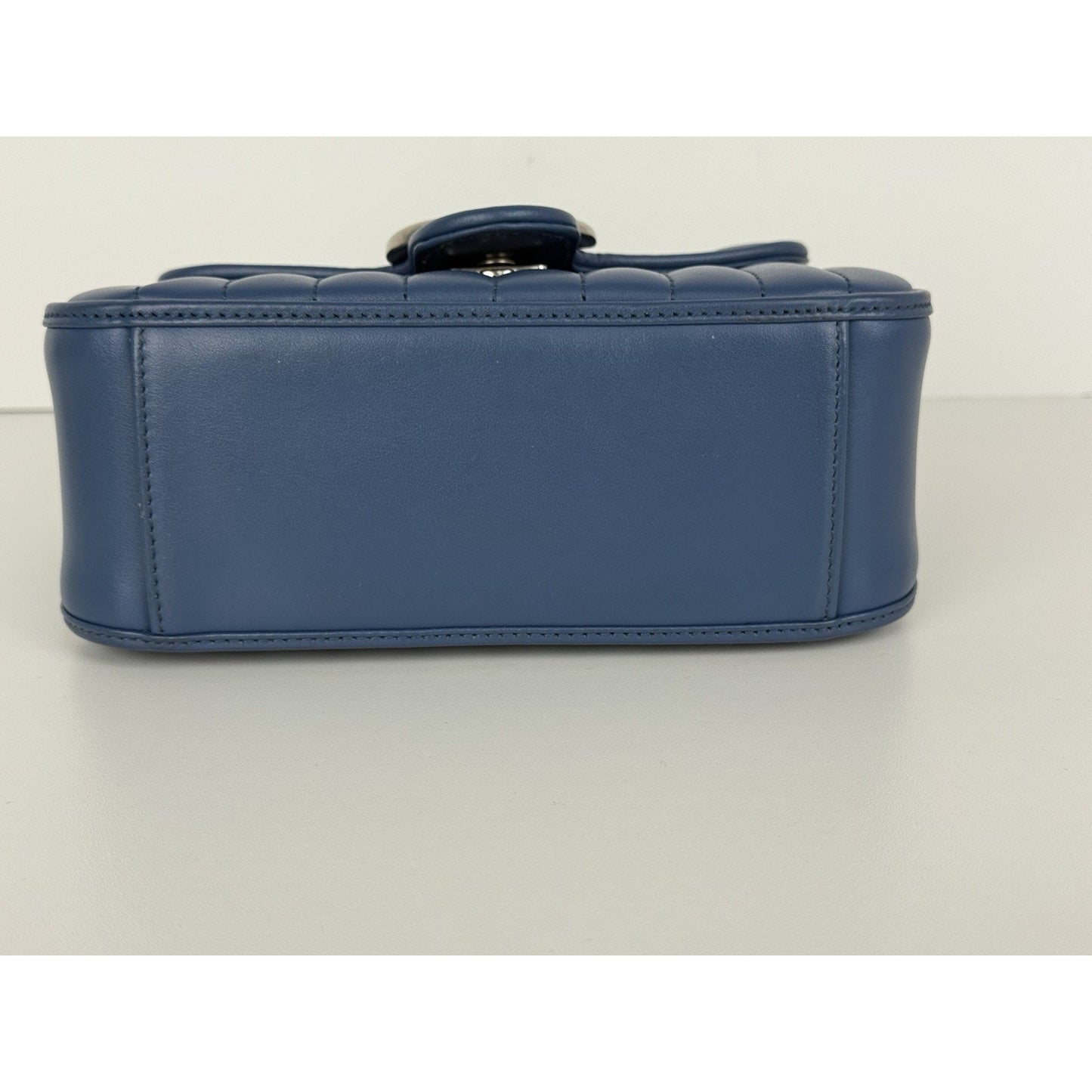 Gucci Double G Blue Leather Matelasse Aria Marmont Mini Top Handle Women's Bag