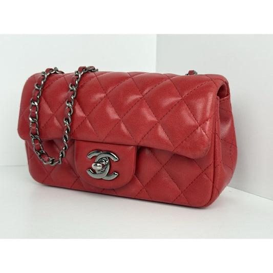 Chanel Classic Timeless Leather Crossbody Bag Red with Silver Hardware