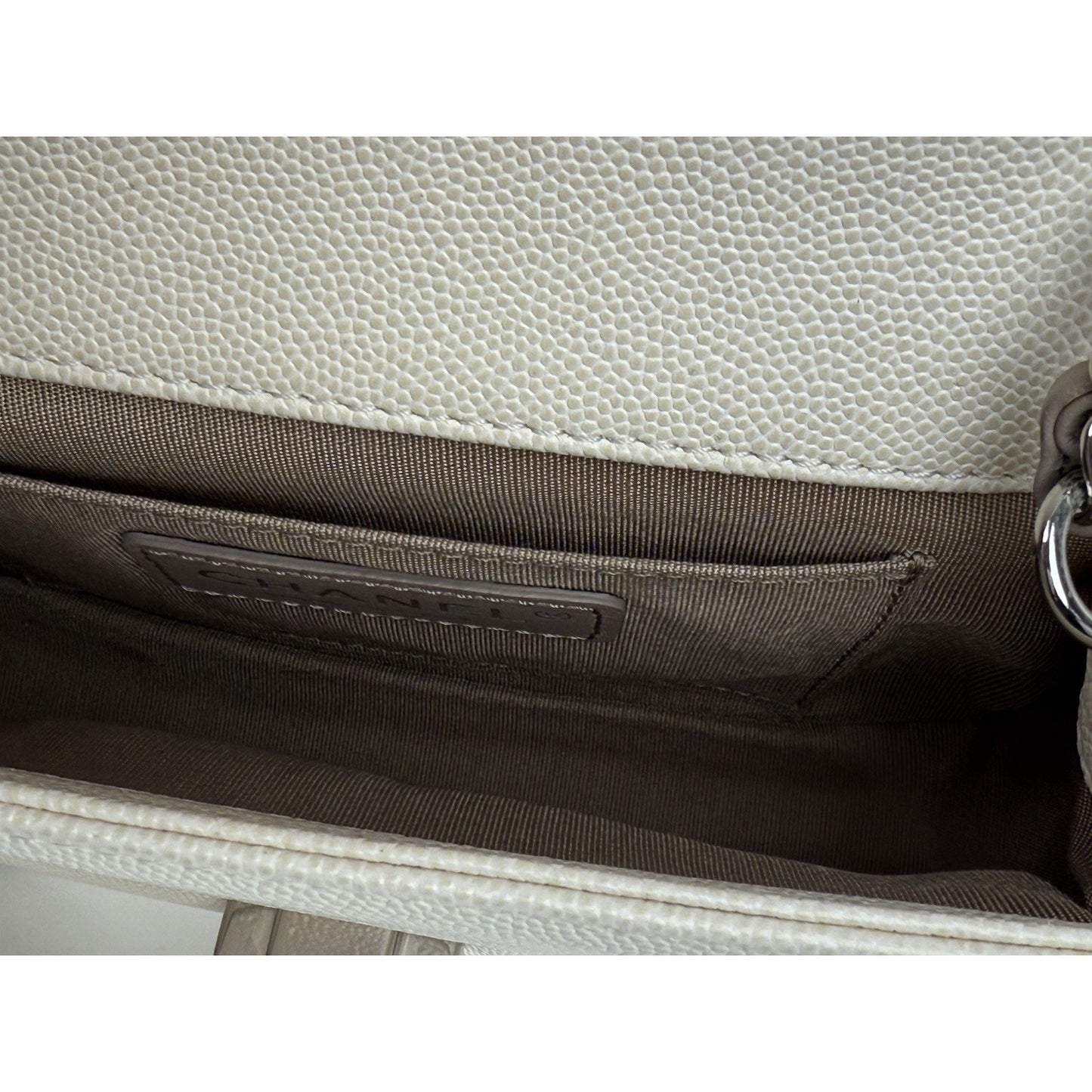Chanel Macro Flap Bag Chevron Beige Caviar Leather Women's Bag