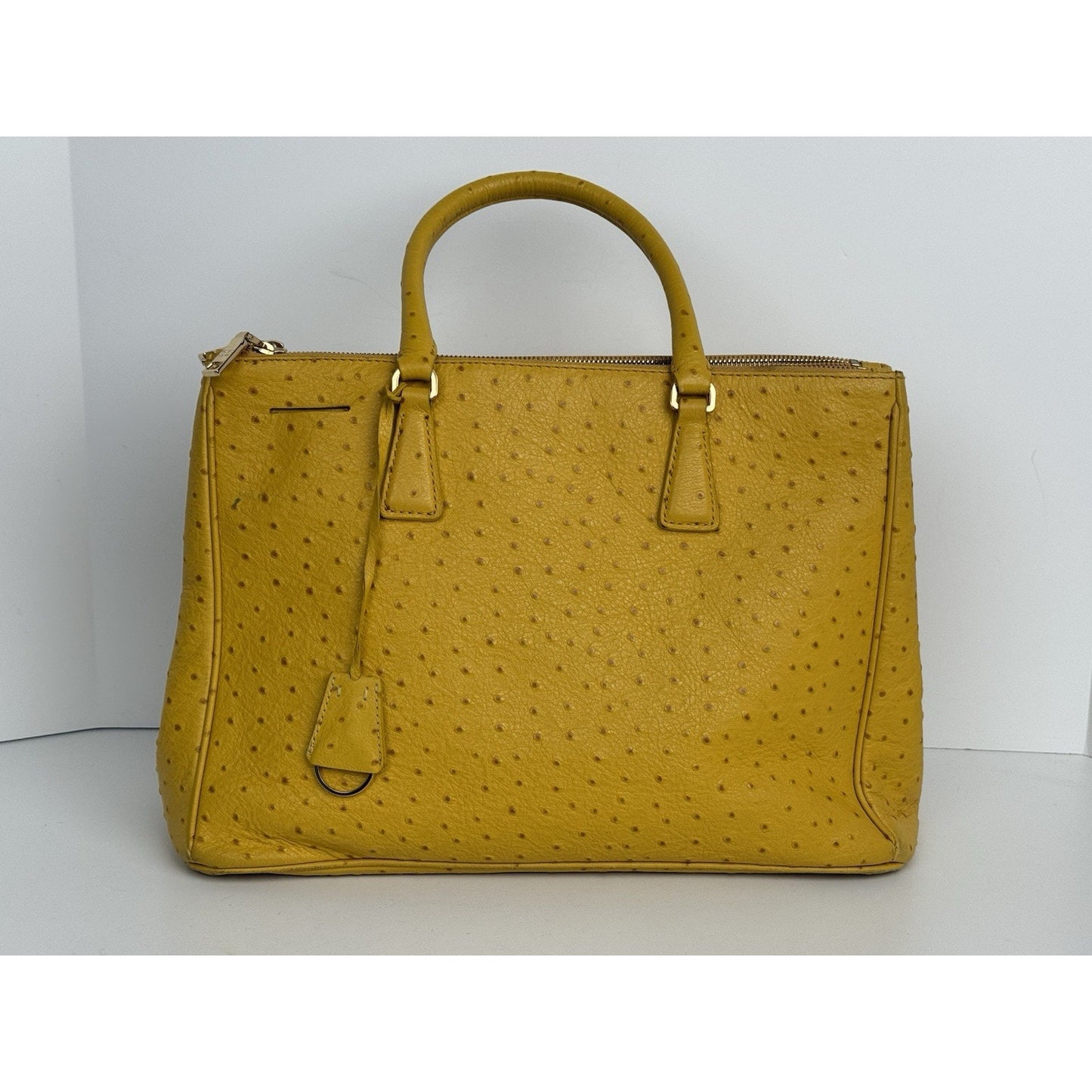 Prada Struzzo Lux Medium Galleria Double-Zip Tote in Mustard Yellow Ostrich Leater