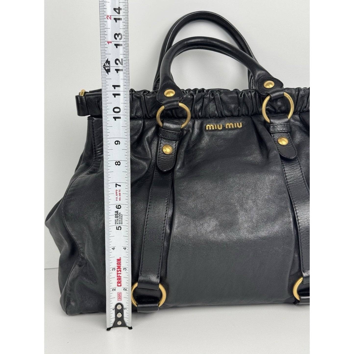 Miu Miu Vitello Lux Shoulder Bag Black Leather with Gold Hardware C-6