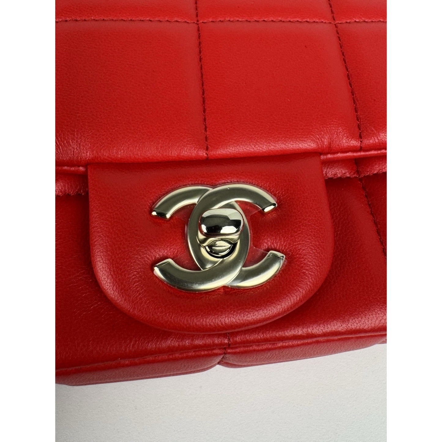 Chanel Lambskin Resin Crystal Square Quilted Monacoco Mini Flap Red C-6