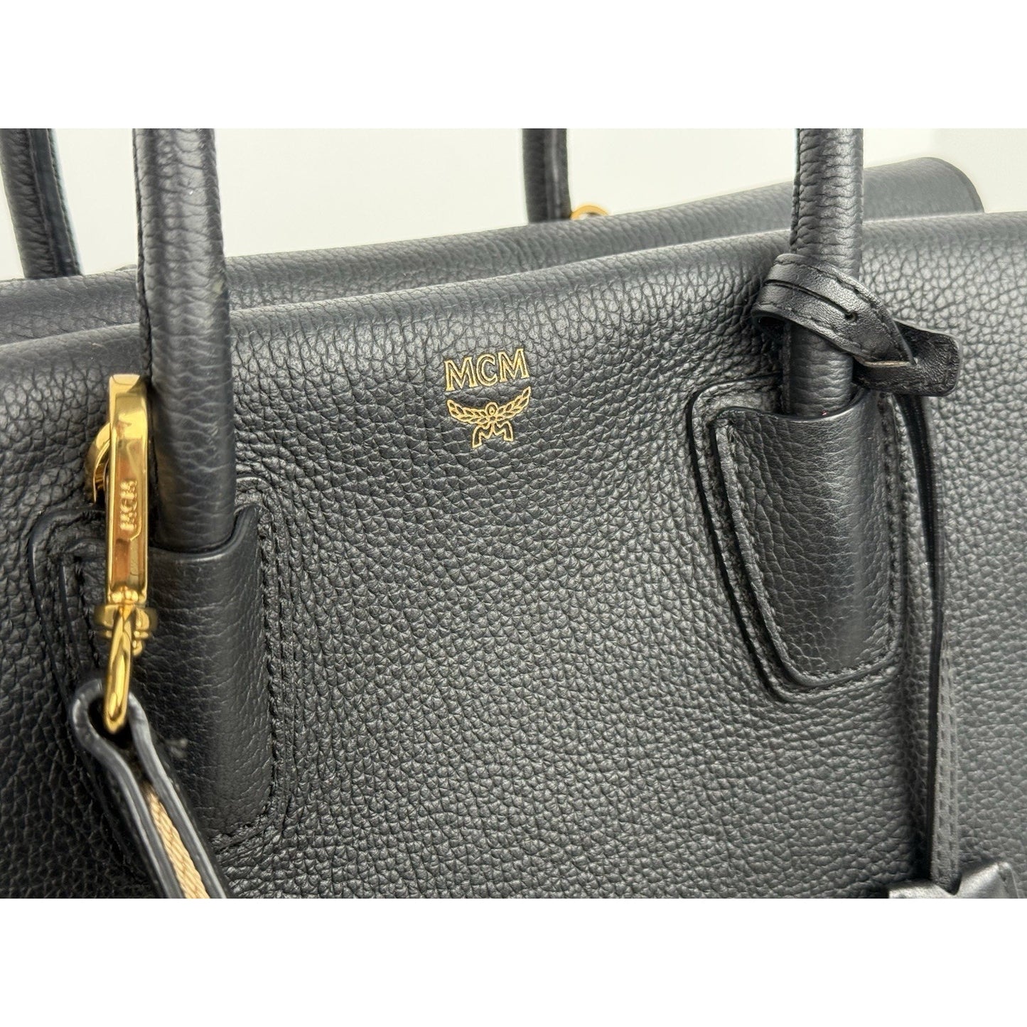 MCM Metallic Grained Black Calfskin Medium Milla Tote Spike Silver