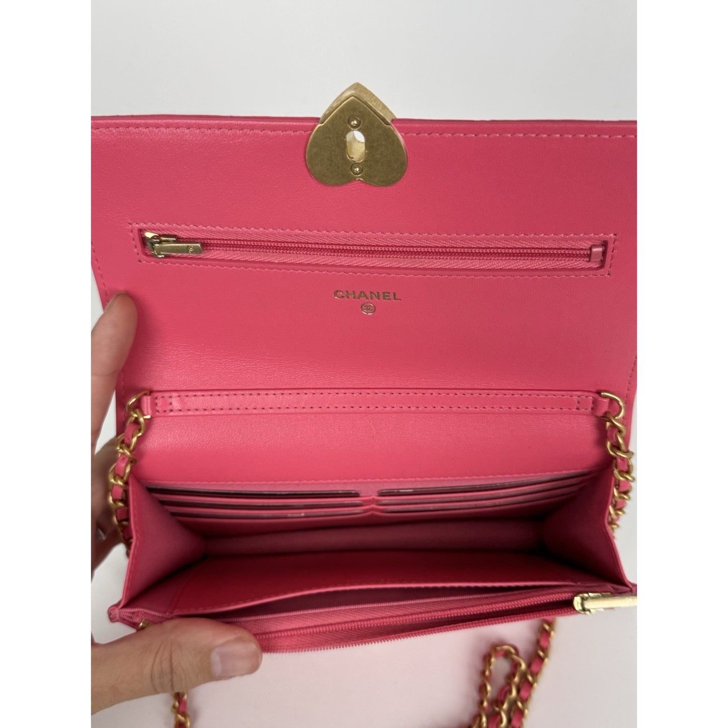 Chanel Heart Wallet on Chain Pink Leather with Gold Hardware C-6
