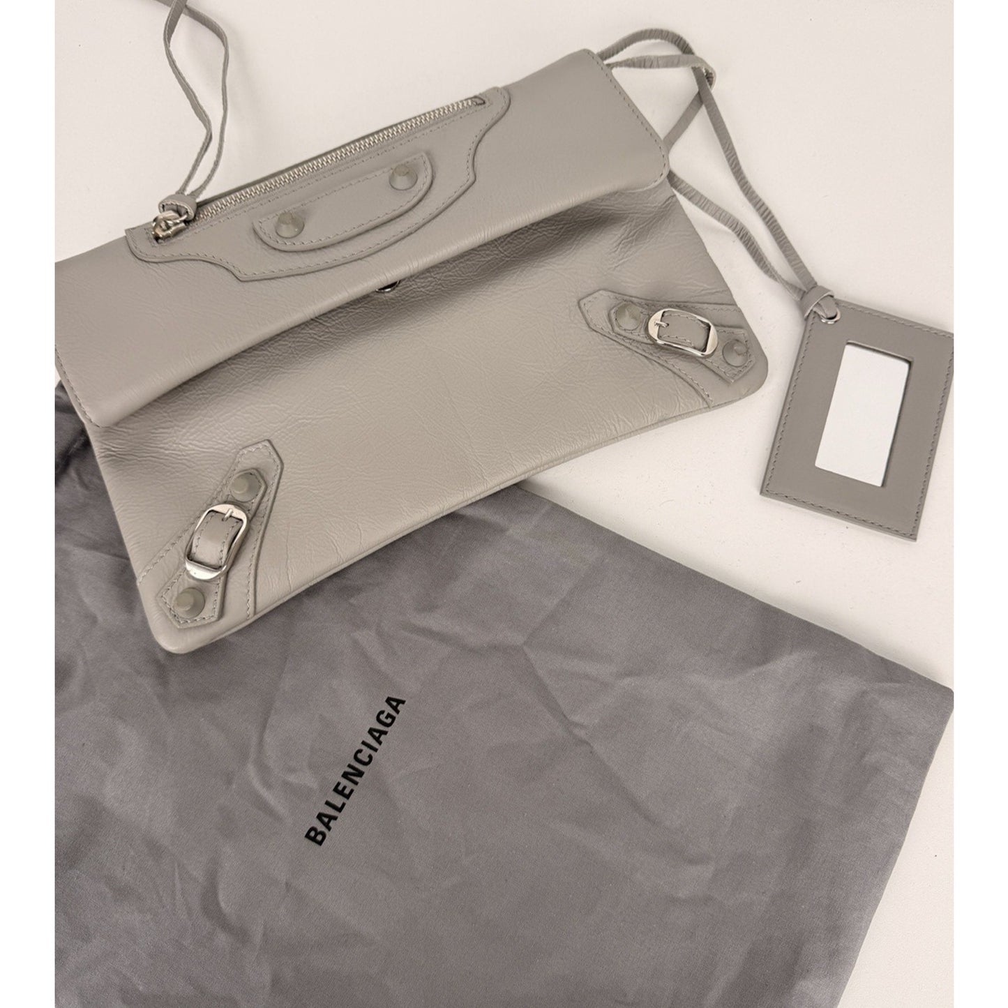 Balenciaga Chevre Motocross Classic Envelope Clutch Bag Light Gray Leather S19
