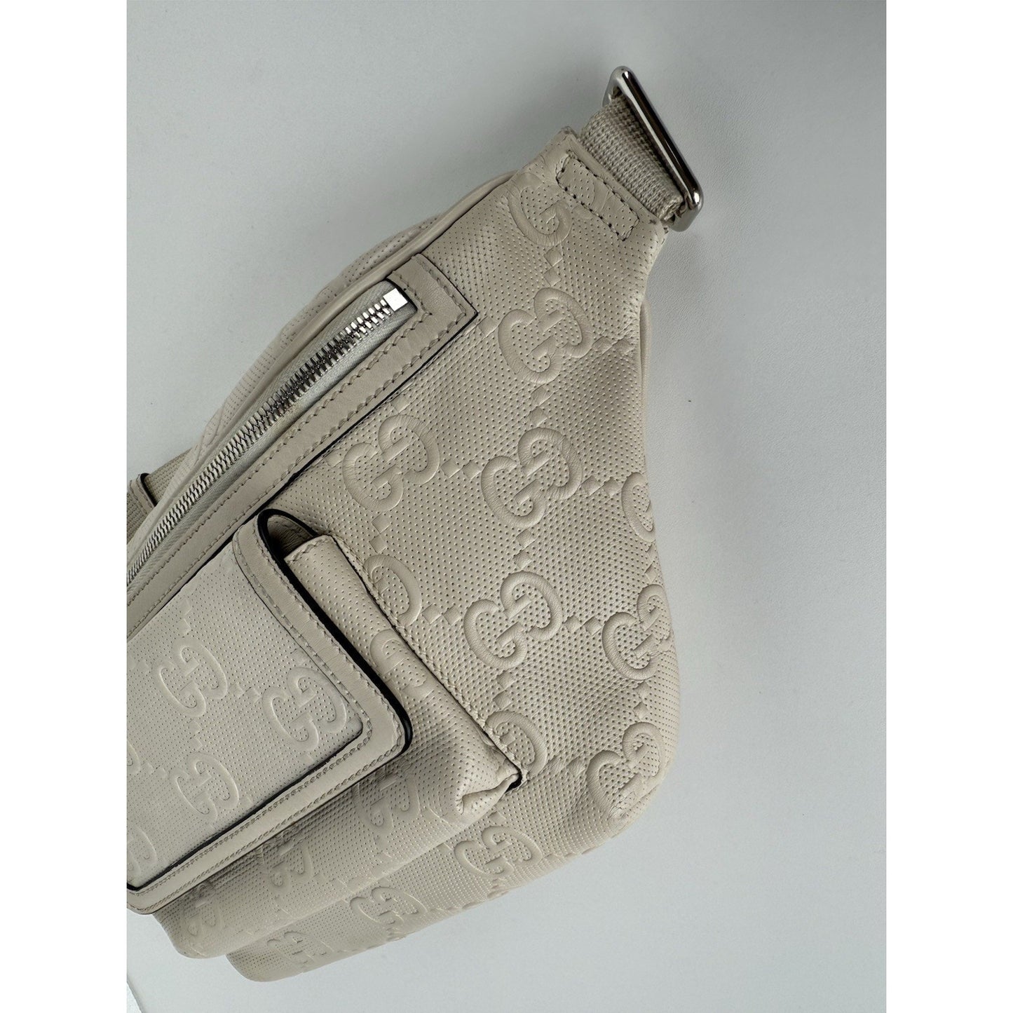 GUCCI GG Tennis Embossed Pocket Belt Bag Cream