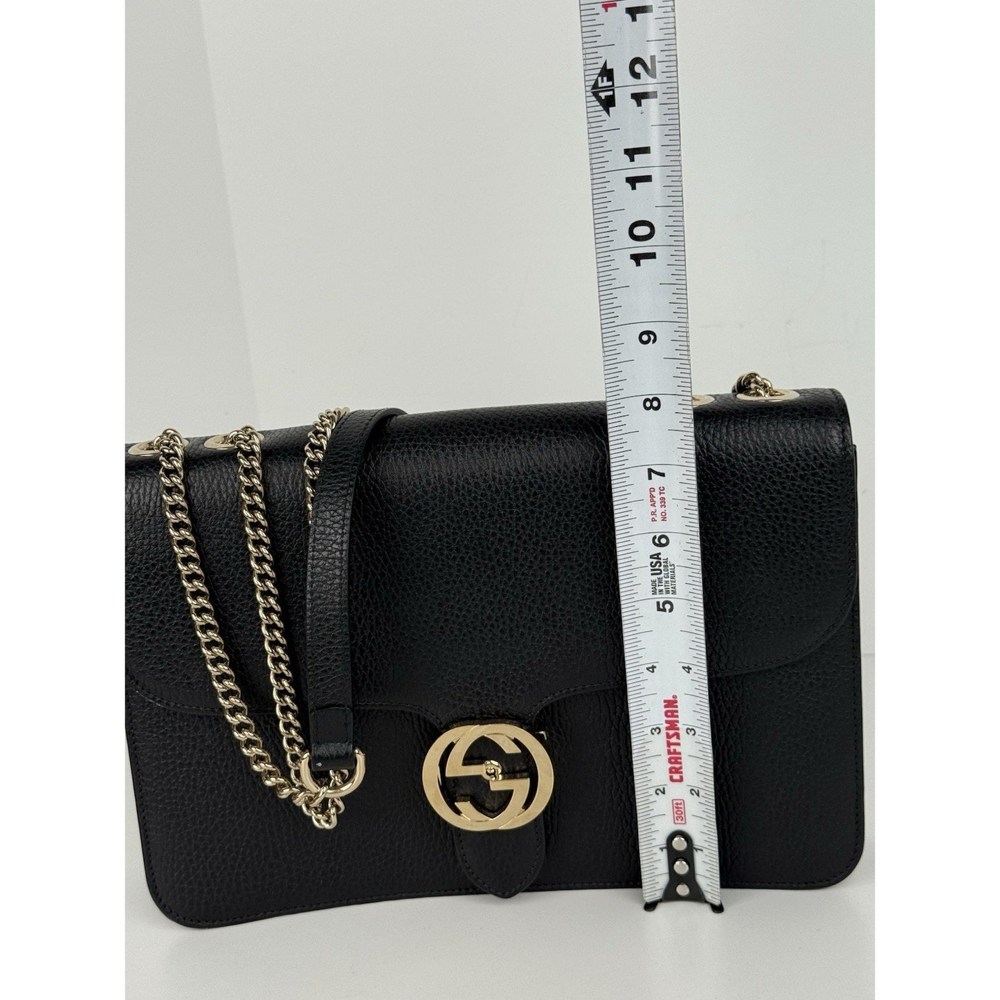 GUCCI Interlocking G Shoulder Bag Black Calfskin