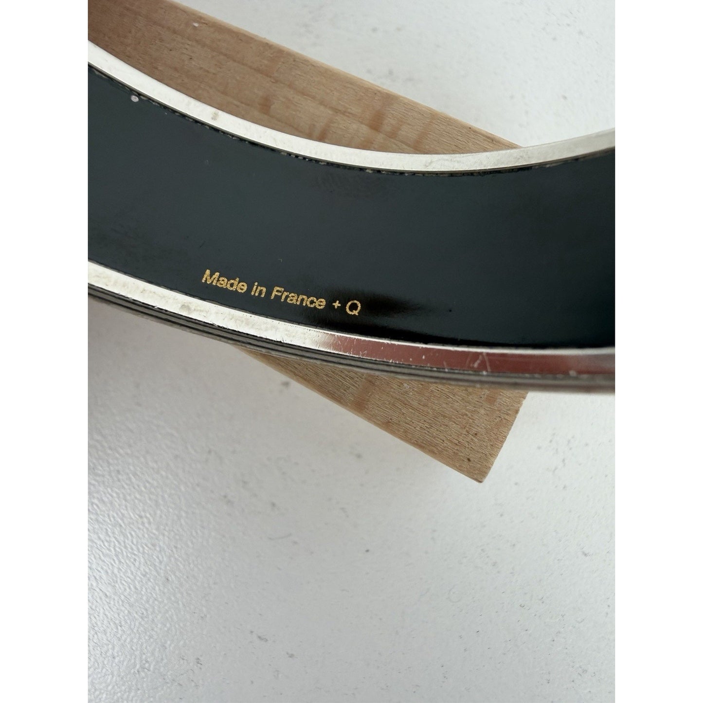 HERMES Enamel Wide Bangle Bracelet in Black and White K1