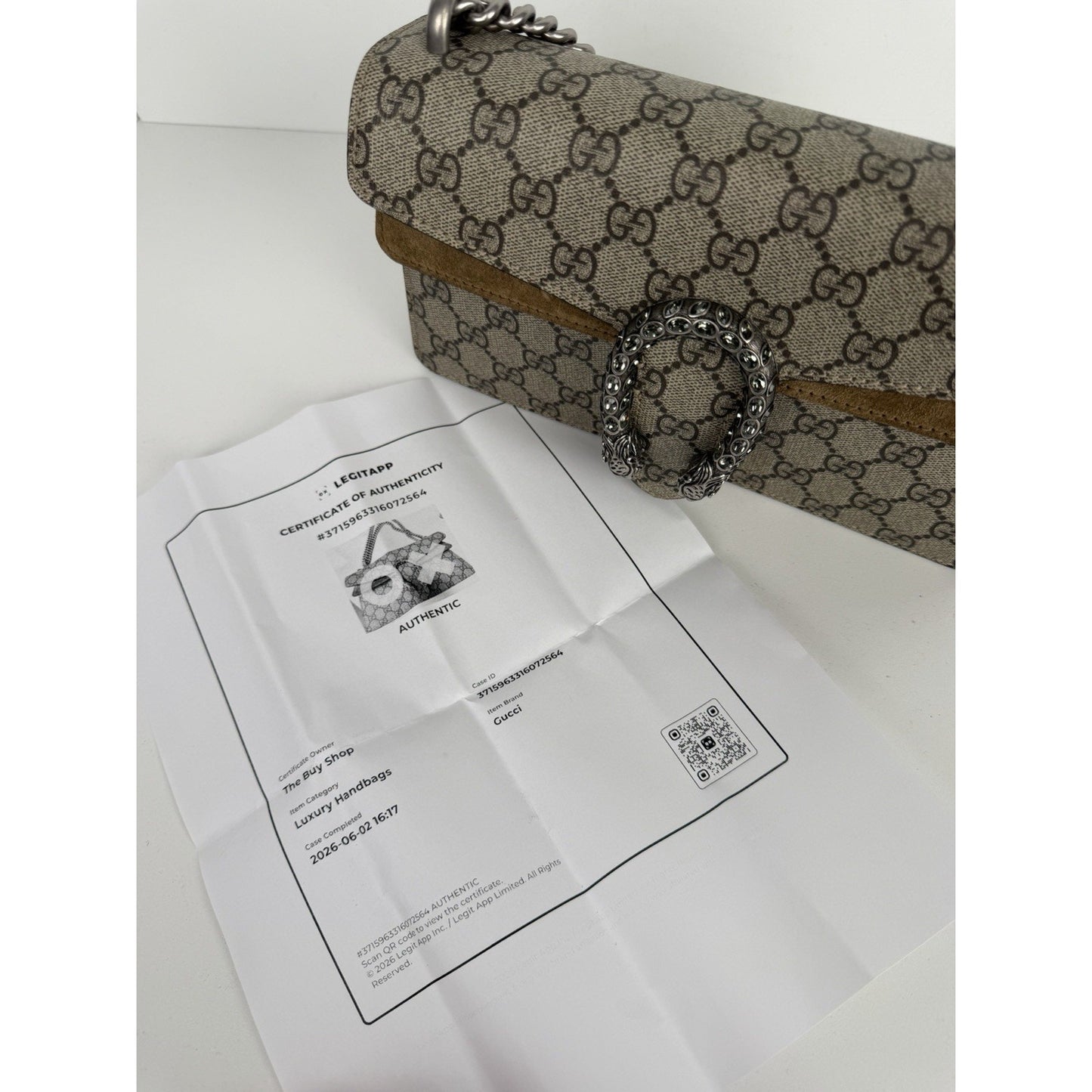 Gucci GG Supreme Monogram Dionysus Small Shoulder Bag Coated Canvas & Suede S15