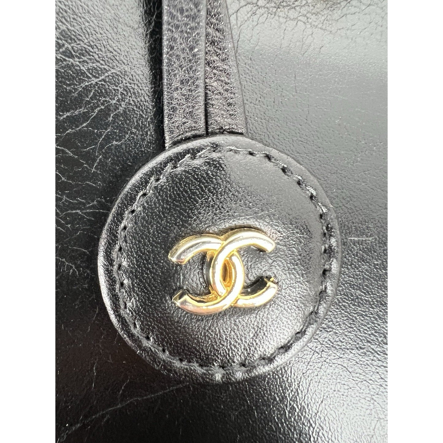 CHANEL Vintage Lambskin Black Leather Tote Shoulder Bag (1989-1991)