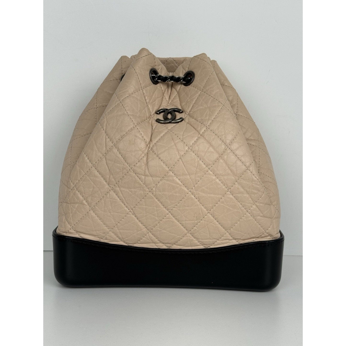 Chanel Gabrielle Small Backpack Aged Calfskin Beige and Black B-7