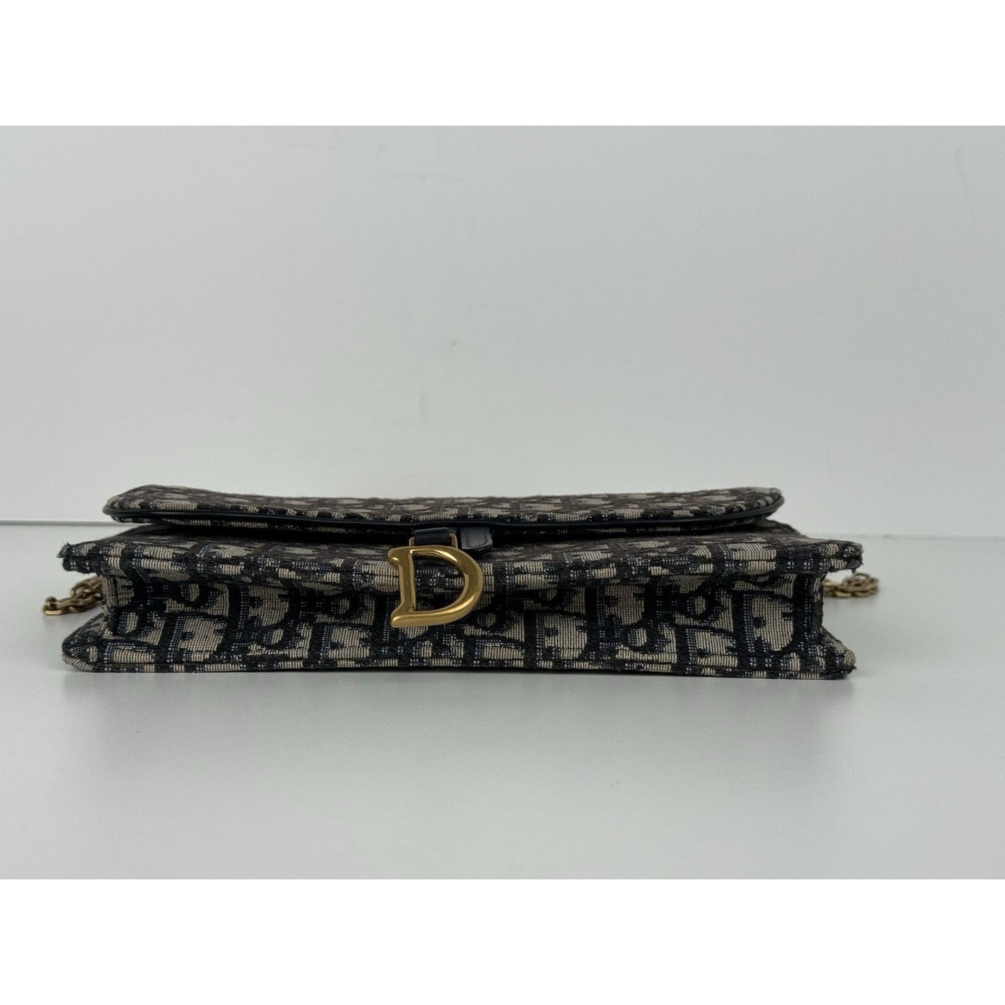 Blue Dior Oblique Jacquard Medium Saddle Pouch with Chain