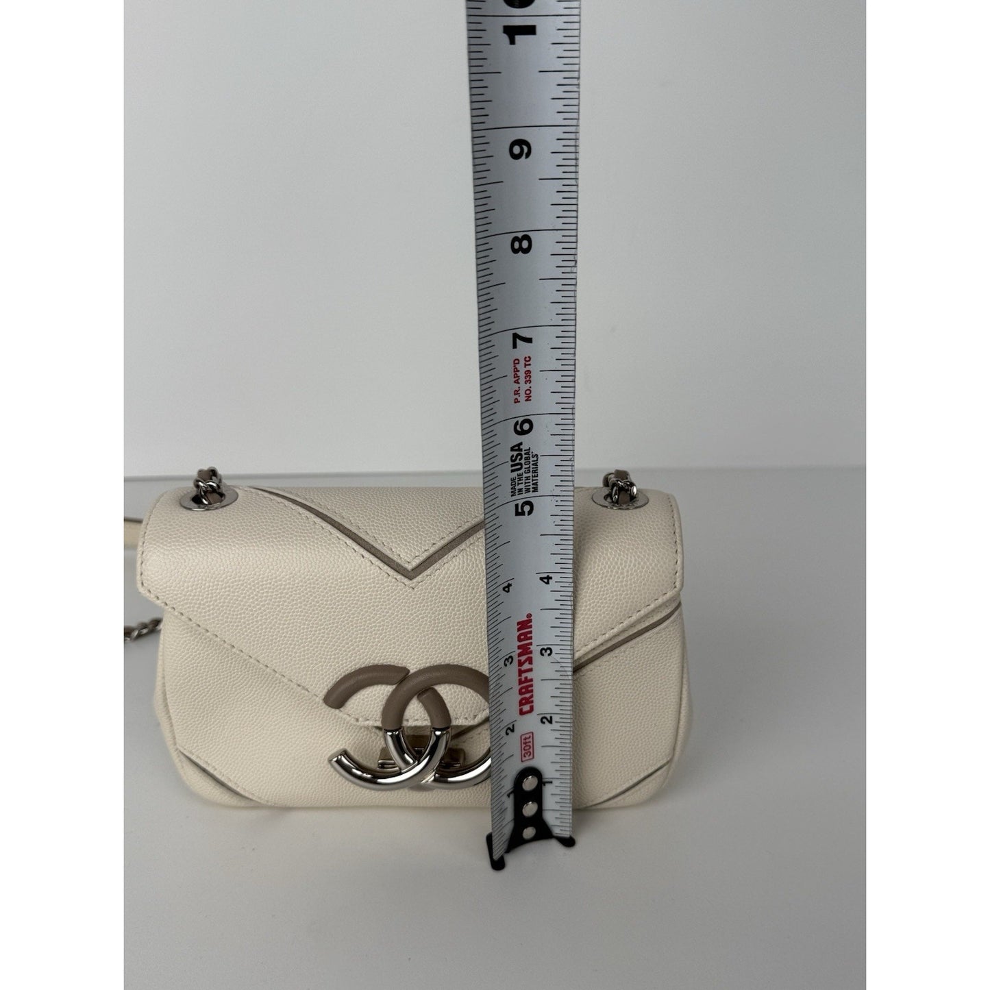 Chanel Macro Flap Bag Chevron Beige Caviar Leather Women's Bag