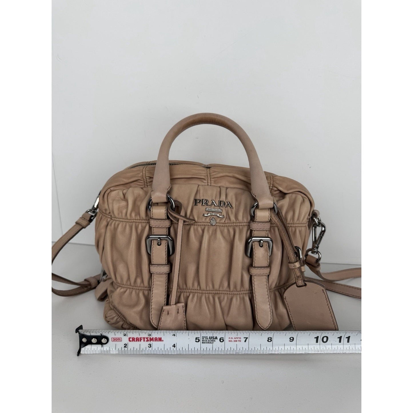 Prada Nappa Gaufre Satchel Bag in Beige Pleated Leather S-19