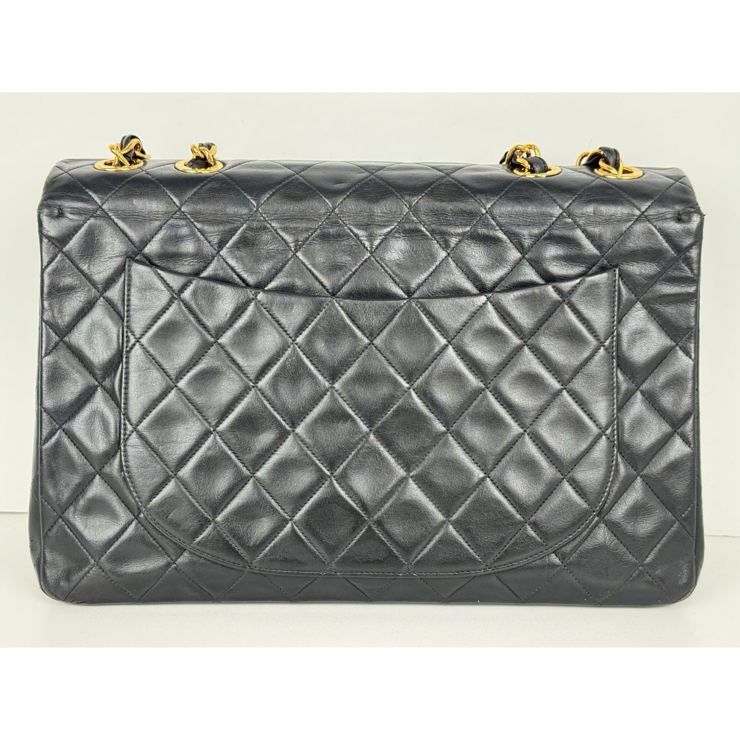 Chanel Vintage Maxi Single Flap Bag Black Lambskin Leather B-6