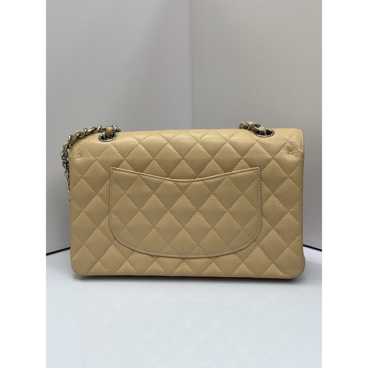 CHANEL Medium Classic Double Flap Beige Caviar Leather Shoulder Bag 2012-2013