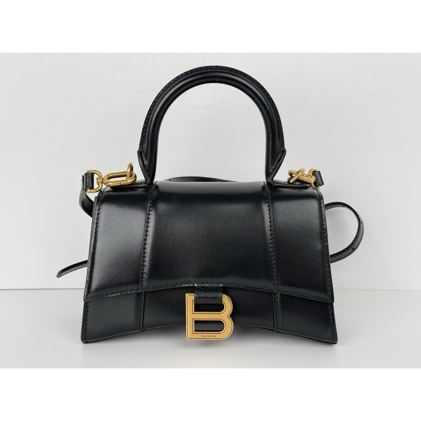 Balenciaga Hourglass XS Top Handle Bag Black Leather with Silver Hardware