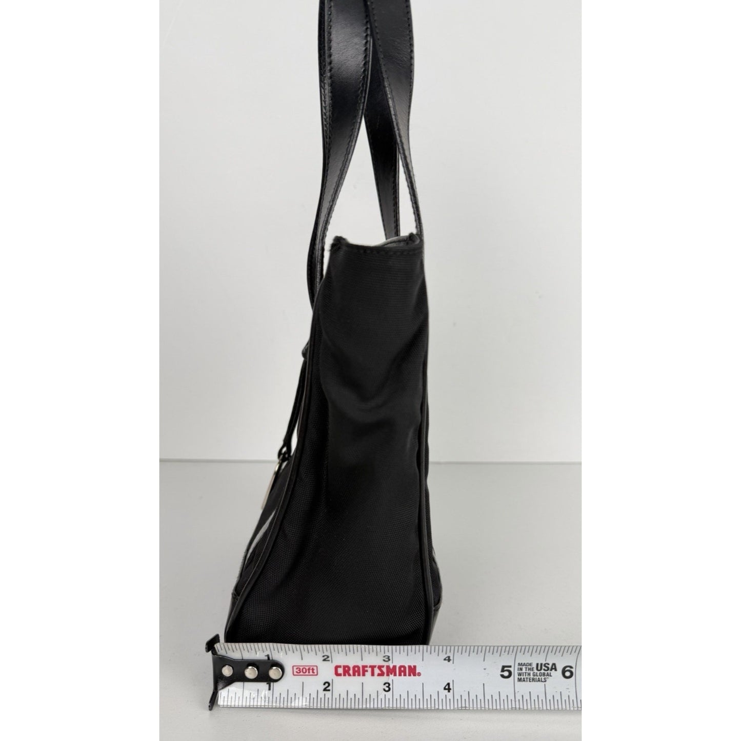 Gucci Nylon and Leather Tote Bag in Black with Metal Charm Vintage S04